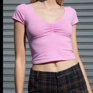 bubblegum pink Brandy Melville v neck crop top